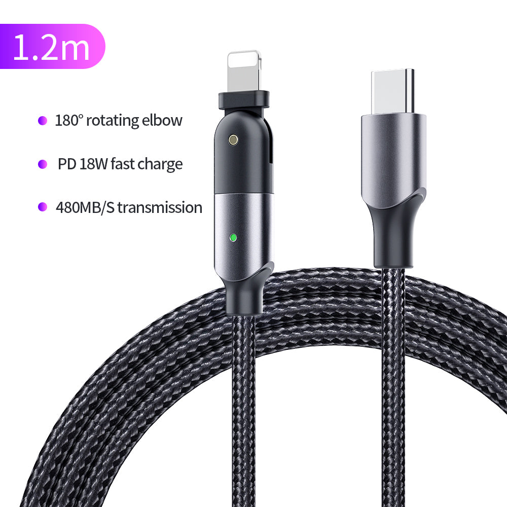 Rotating Elbow Type-C to Lightning 18W 1.2m Mobile  Phone Charger Cable