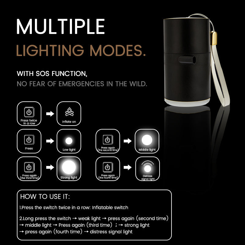 3 in 1 Portable Electric Inflatable Pump 3 Modes Camping Light